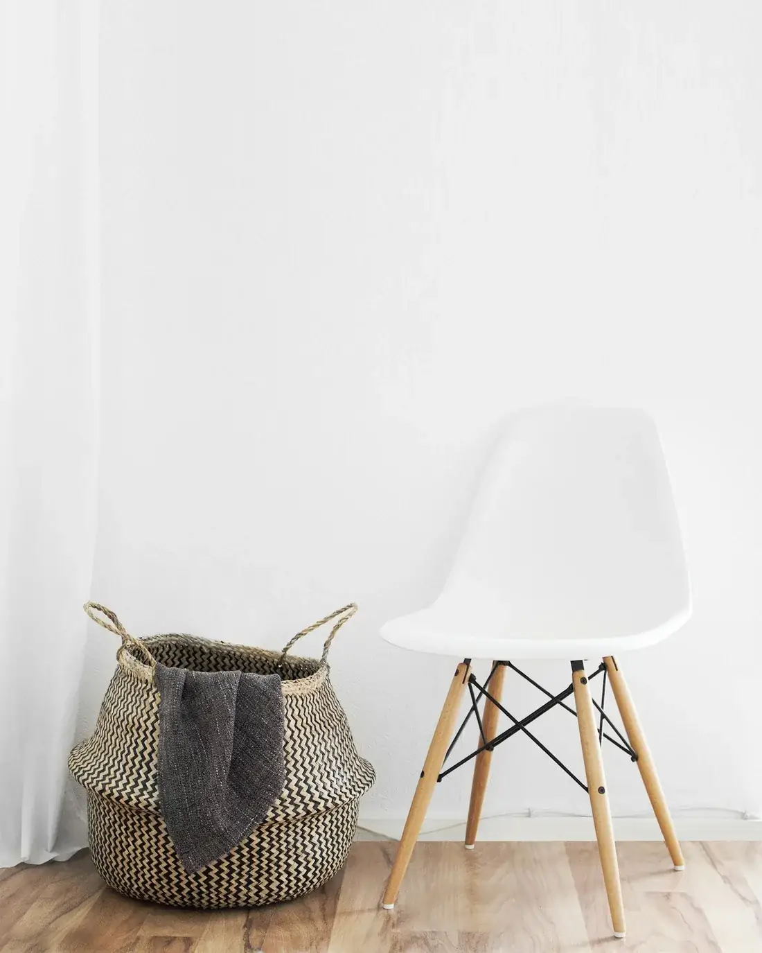 Woven basket in a bright room