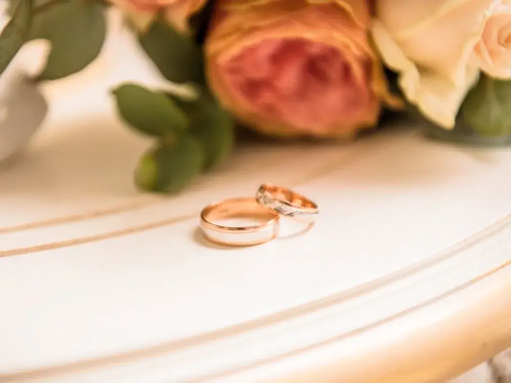 Two wedding rings resting together